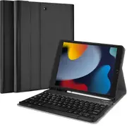 For Apple iPad 10.2 inch 9th Gen 2021/8th Gen 2020 /7th Gen 2019 With Pencil Holder Detachable Wireless Bluetooth Keyboard Case, Folio Leather Cover