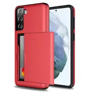 ZUSLAB Galaxy S21+ 5G Slide Armor Wallet Case Credit Card Holder Protective Cover for Samsung - Red