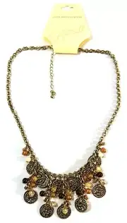 New Jaclyn Smith Collection Gold Tone Necklace Beads & Coins 20”