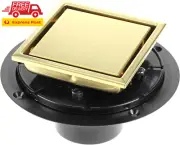 4 Inch Square Gold Shower Drain with Flange - Reversible 2-In-1 Tile Insert Grat