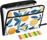 Quteprint 13 Pockets Expanding File Folder with Zipper Closure, Fruit Orange Tree Leaves Accordion File Folder with Sticky Labels, Letter Size A4 Papers Expandable File Document Organizer