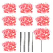 10 Sets Artificial Hydrangea Flower Heads with Stems for Bouquet,Light Red