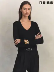 Reiss Black Brady Jersey V-Neck Top (Q83353) | $135