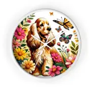 Home Decor Wall Clock Cocker Spaniel Dog Garden Art Butterfly Nature Gift House