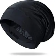 OLESILK 100% Mulberry Silk Bonnet for Men, Dreadlock Cap for Curly Hair, Sleeping Hair Wrap, Black