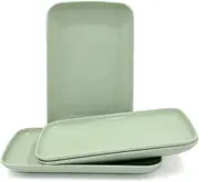 Roucerlin 4 Pack Big Rectangular Dinner Plates, 9.3 x 5.7 In Unbreakable Wheat Straw Plates, Reusable Durable Lightweight Salad Plate for Fruits, Snack, Pasta, Cake, Dessert, Dishes (9.3in, Green)