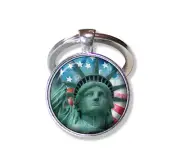 Statue of Liberty Patriotic Freedom Handmade Glass Pendant KEY RING Keychain