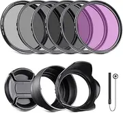 NEEWER 62mm ND Filter Kit and Lens Accessories, ND2 ND4 ND8 UV FLD CPL(Circular Polarizing) Filter Set with Lens Cap/Tulip Shaped Lens Hood