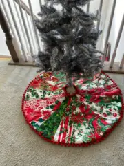Christmas Tree Skirt Vintage Tablecloth Fabrics 1940's Patchwork 36" Medium Tree