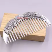 Solid 999 Fine Silver Cute Comb Peony Ethnic Small Portable Comb 3.46inch