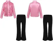 [YiZYiF] Kids Boys Modern Latin Jazz Performance Set Sequined Shirt Top With Pants Hip Hop Street Dance Clothes Set