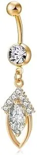 [Hemasa] Cubic Zirconia Navel Ring, Belly Rings,Horse Eye For Women/girls, Small, Platinum, Apatite