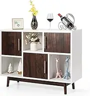 Giantex Buffet Cabinet, Modern Sideboard with 3 Doors, 6 Compartments and 4 Pine Wood Legs, TV Console Center, Buffet Table Cupboard, Display Cabinet, Suitable for Home and Office, White