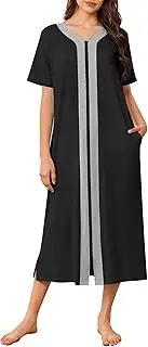 [Ekouaer] Women Zipper Robe Lightweight House Coat Zipper Front Long Nightgown Soft Loungewear with Pockets S-3XL
