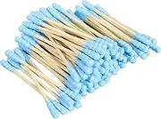 GSHLLO 200 Pcs Double Head Cotton Swabs Spiral Cotton Heads Ear Cleaning Cotton Buds Makeup Remover Swabs Cotton Tips for Cosmetics Blue