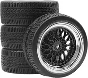 ShareGoo RC 1/10 On Road Tires & Wheel 12mm Hex Plastics Rims Compatible with Tamiya TT01 TT02 Kyosho Sakura D3 Traxxas 4Tec 2.0 1/10 RC On Road Racing & Touring Car (OD 66mm)