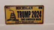 MICHIGAN DON'T TREAD ON ME TRUMP 2024 T.A.B. METAL AUTO TAG PLATE CUSTOM