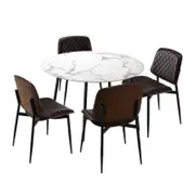 Oikiture 5PCS Dining sets 110cm Round Table with Chairs PU Walnut