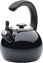 Circulon Enamel on Steel Whistling Teakettle/Teapot with Flip-Up Spout, 2 Quart - Black