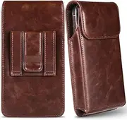 Cell Phone Pouch for iPhone 16, 16 Pro 15, 15 Pro 14, 14 Pro 13, 13 Pro 12, 12 Pro 11, 11Pro XR, Leather Cell Phone Belt Holder Phone Case for Galaxy S25 S24 S23 S22 S21 S20 S10, Brown-Medium