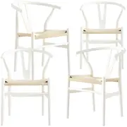 Anemone Set of 4 Wishbone Dining Chair Beech Timber Replica Hans Wenger - White