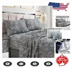California King Bed Sheet Set - 300 Thread Count Cotton Sateen with Floral Print
