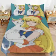 v2422 Bed Sheets Bedding Sailor Moon Bedding Sets Ultra Soft Skin-Friendly Duvet Cover 3 Piece, Cute Comforter Cover Bed Set for Boys Girls Kids ( 1