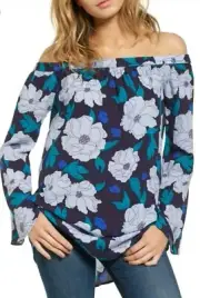 $45 Nordstrom BP Off the Shoulder Tunic - Navy Dusk Flower - Sz S