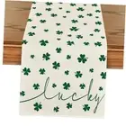 Lucky Shamrock St. Patrick's Day Table Runner, Table Runner, 13" x 48" Beige