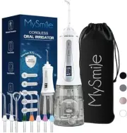 MySmile OLED Cordless Water Flosser Dental Oral Irrigator 8 Tips 5 Modes White