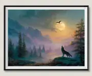 Wolf howls at Moon 1 - Chart Counted Cross Stitch Patterns Needlework DMC Color