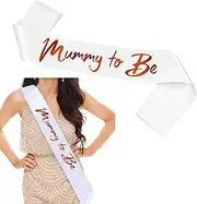 [KGYMJR] Mummy to Be Sash, White and Gold Foiled Baby Shower Satin Sash Mum to Be Sash Baby Shower Favour Party Supplies Mummy to be (White)