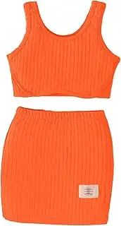 [WDIRARA] Girl's 2 Piece Outfits Rib Knitted Short Sleeve Tee and Track Shorts Set
