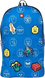 LEGO Minifigure Packable Backpack with 6 patches, Iconic, Blue, One Size, Packable Backpack