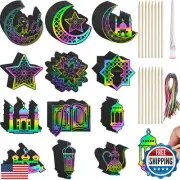 Hollowfly 96 Pcs Ramadan Scratch Paper Kit Eid Mubarak Paper Scratch Off Card