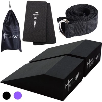 5 In 1 Yoga Foam Wedge Blocks (Pair), Calf Raise Block, Yoga Knee Pads Set, C...