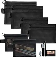 [YqsIbth] Small Make Up Bag, 6 PCS Mini Zipper Toiletry Bag, Cosmetic Bag with Zipper Black Mesh Makeup Bags Nylon Mesh Cosmetic Pouch for Cosmetics Toiletries(Black), Black, 22.5×18.5cm, 1