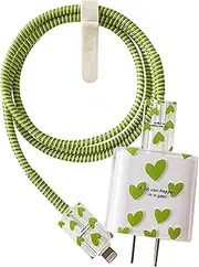 Cute Heart Charger Protective, Fast Charger Case for iPhone Fast Charger 18W/20W USB-C Power Adapter and Lightning Cable, Data Cable Protector-Green