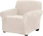 [Great Bay Home] Velvet Plush Stretch Arm Chair Slipcover. Velvet Chair Furniture Protector, Soft Anti-Slip, High Stretch (Chair, Off-White)