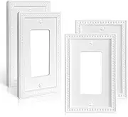 Classic Beaded Relief Design Style 4-Pack Single Decorator Pure White Modern Decorative Wall Plate, Electric Light Switch Cover for Receptacle GFCI Outlet Dimmer Switch, 1-Gang Mid-Size 3.2''*4.9''