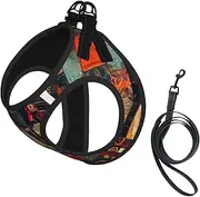 Art Guitar Pattern print Dog Harness and Leash Set, Reflective Adjustable Puppy Vest for Small Medium Large Dogs, Cats