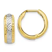 10K Yellow W/Rhodium W/White Rhodium Polished And D/C Hoop Earrings