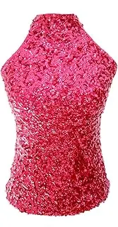 [Grouptap] Women Sparkly Sequin high Halter Neck Sleeve Vest top Girls Latin Dance Party Size Clothing (UK Women 4/6/8/10)