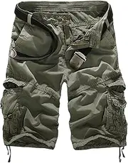 [PHJTOMK] Mens Buckle Zipper Twill Cargo Shorts Loose Fit Outdoor Camouflage Short Casual Multi Pockets Shorts, Grey 1, 34