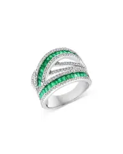 Bloomingdale's Fine Collection Emerald & Diamond Crossover Statement Ring in 14K White Gold