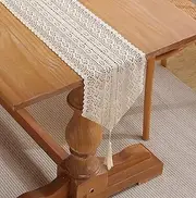 Gemseek Beige Boho Crochet Table Runner, 60 Inch Farmhouse Bohemian Macrame Table Runner for Coffee Dining Table Kitchen Party Decor