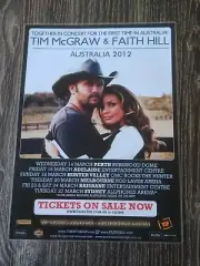 TIM MCGRAW FAITH HILL - 2012 AUSTRALIA Tour - Laminated Promo Tour Poster