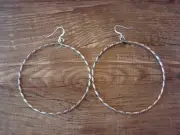 Large Navajo Indian Twisted Sterling Silver Hoop Dangle Earrings by Tsosie