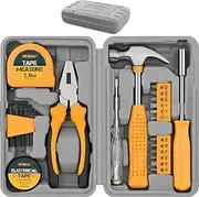 [Hi-Spec] 24pc Yellow Household DIY Toolkit Set. Small Mini Tool Box Set of Starter Basic Tools for Home & Office