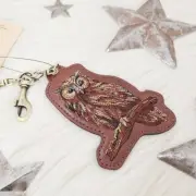 Patricia Nash Owl Embroidery Key Fob leather bag charm NEW NWT